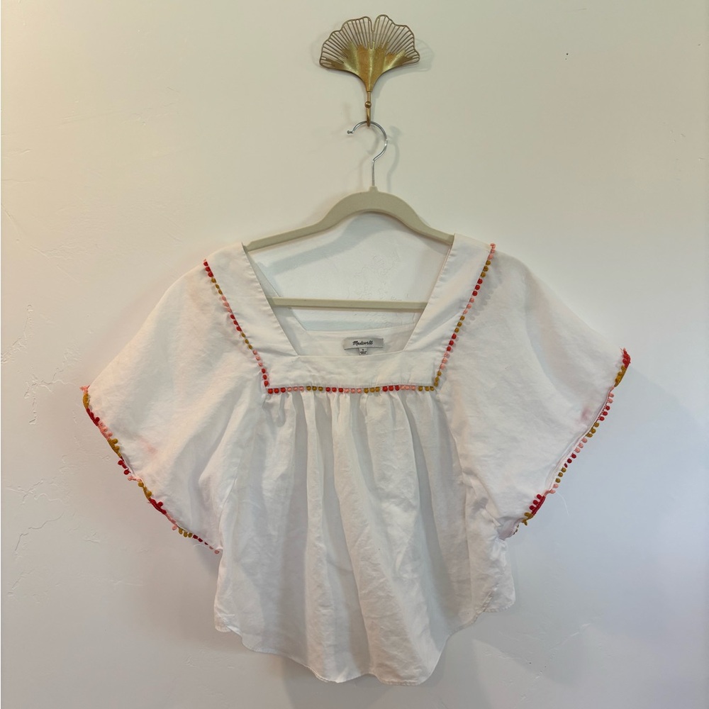 Madewell White Blouse with Colorful Trim | A9